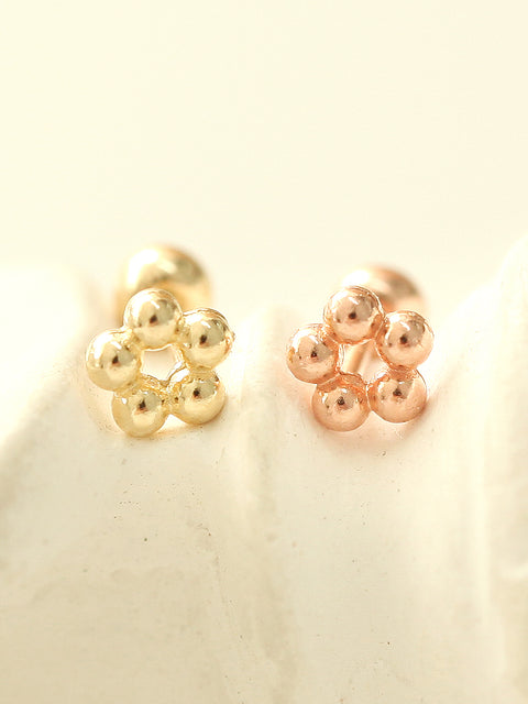 14K Gold Mini Flower Ball cartilage earring 20g