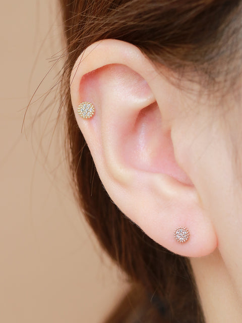 14K Gold disc cubic cartilage earring 18g16g