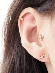 14K Gold Cross Stick Ball Cartilage Earring 18G16G