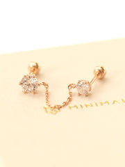 14K Gold Double Cubic Chain Cartilage Earring 20G