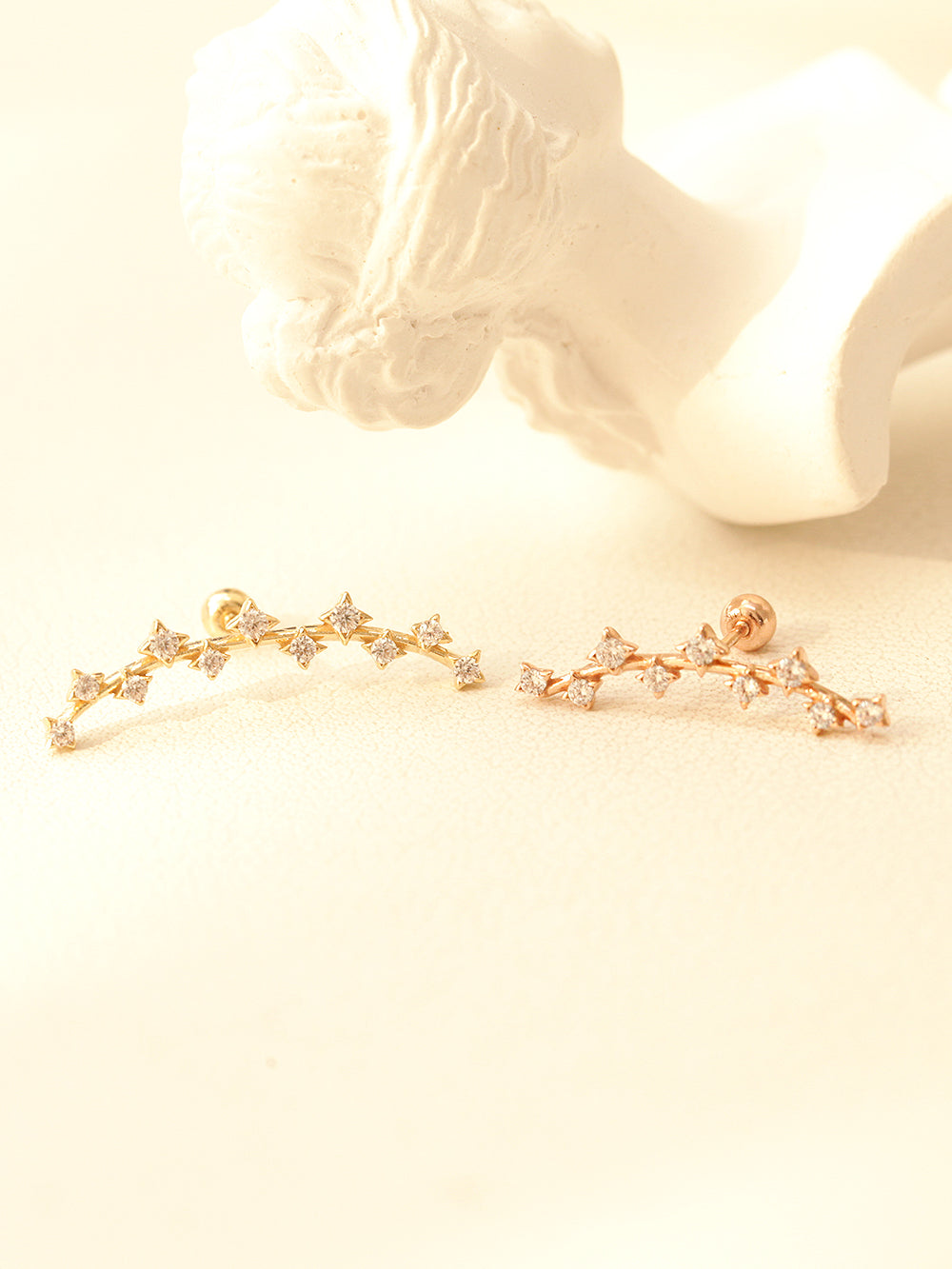 14K Gold Long Curve Cubic Cartilage Earring 20G18G16G