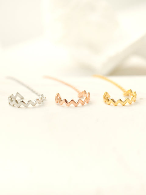 925 Silver Zigzag Long Chain Ear Cuff