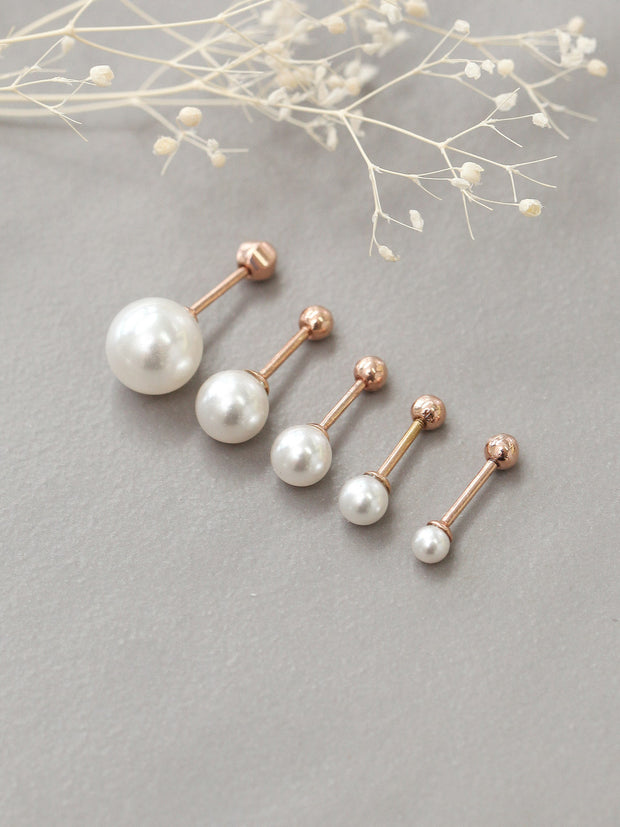14K Gold Pearl Cartilage Earring 18G16G