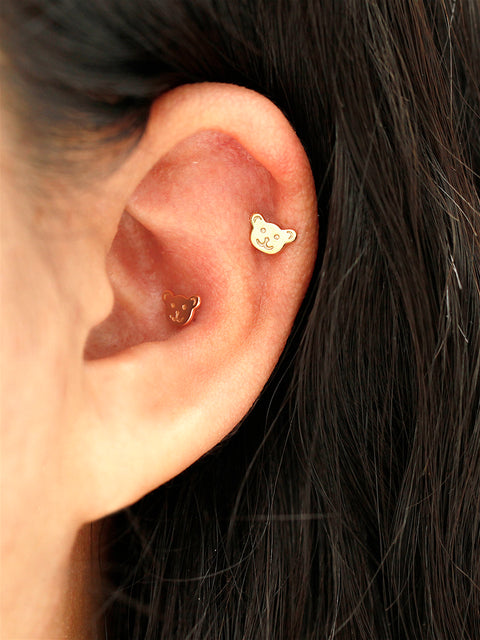 14K Gold Bear Cookie Cartilage Earring 20G18G16G