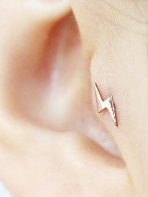 14K Gold dainty lightning cartilage earring 20g