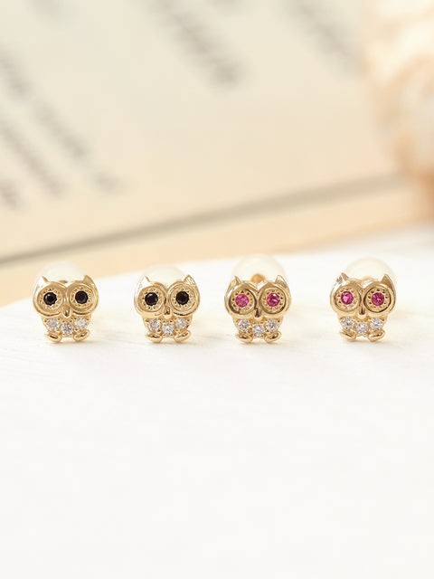 14K Gold Cubic Owl cartilage earring 20g