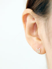 14K Gold Cubic Owl cartilage earring 20g