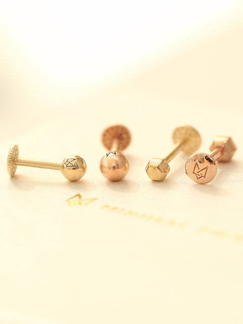 14K Gold Ball Tragus Labret Piercing 18G16G