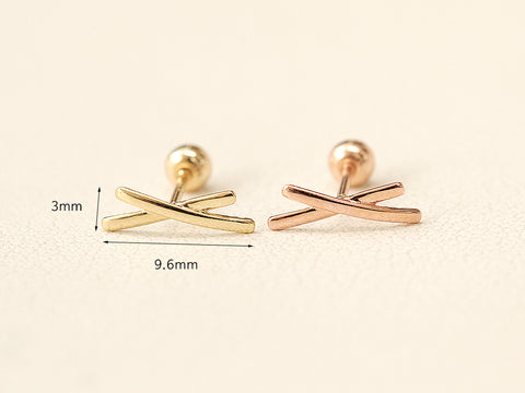 14K Gold Stick Cross Cartilage Earring 20G