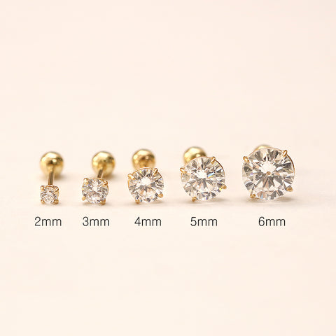 14K Gold Bling Cubic 4 Prong Cartilage Earring 20G