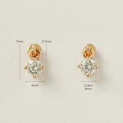 14K Gold Round Cubic Drop Cartilage Earring 20G