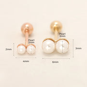 14K Gold Two Pearls Stick Cartilage Earring 20G18G16G