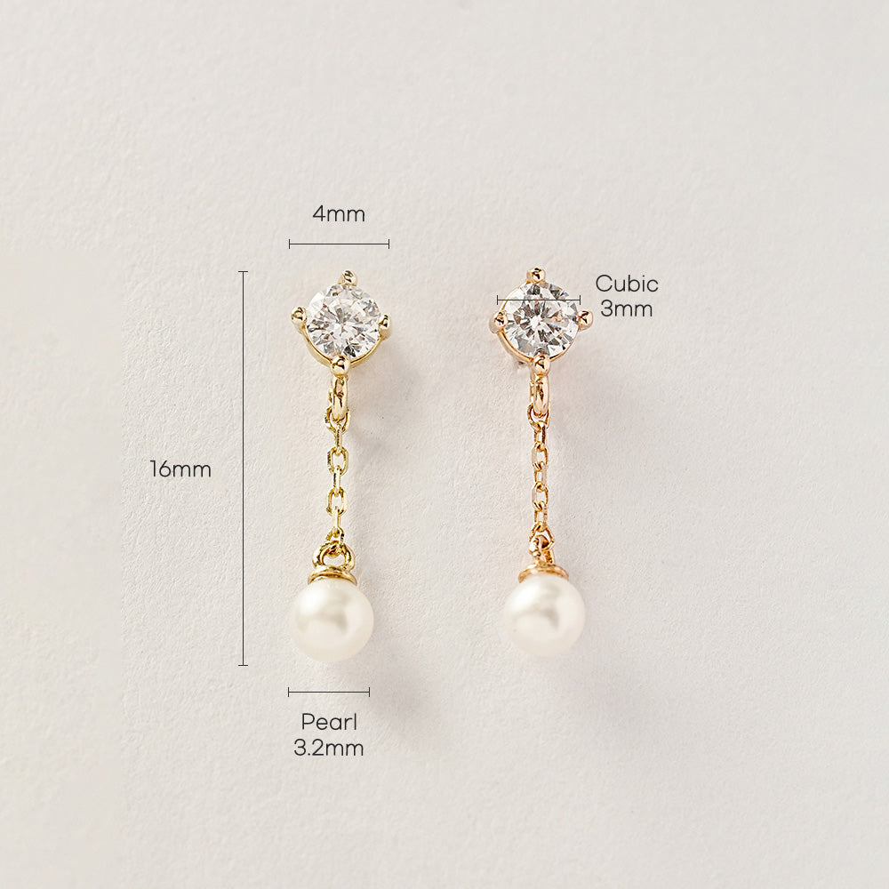 14K Gold Point Cubic Fresh Water Pearl Drop Cartilage Earring 20G18G16G