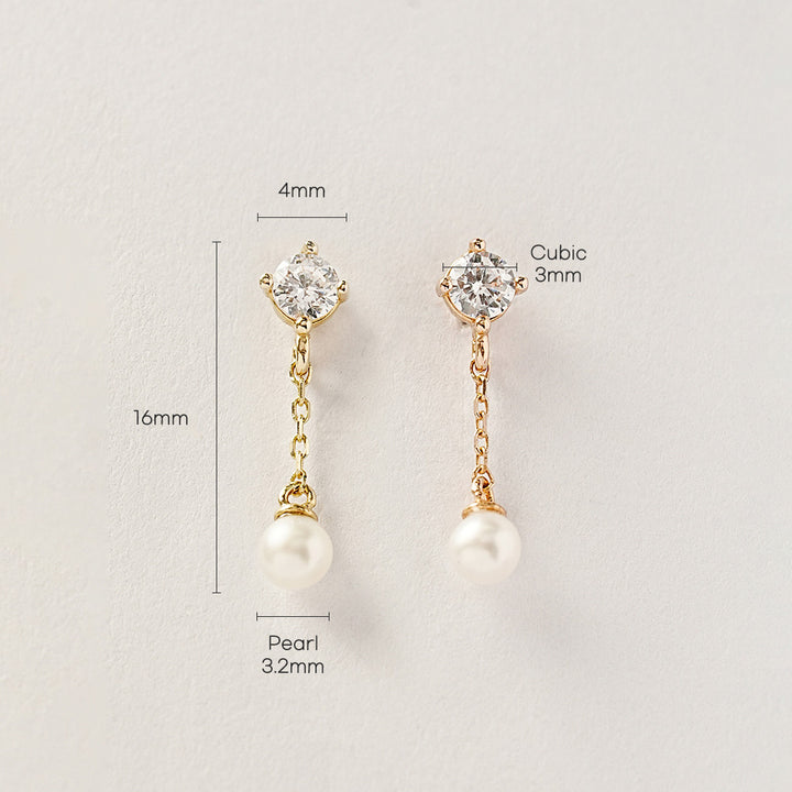 14K Gold Point Cubic Fresh Water Pearl Drop Cartilage Earring 20G18G16G