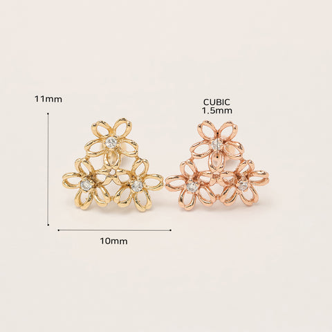 14K Gold Flower Garden Cartilage Earring 20G18G16G