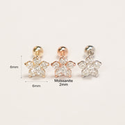 14K Gold Moissanite Flower Cartilage Earring 20G18G16G