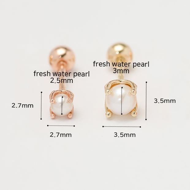 14K Gold Round Fresh Water Pearl Cartilage Earring 20G18G16G