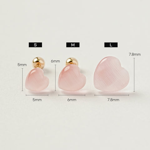 14K Gold Heart Pearl and Cat's Eye Gem Cartilage Earring 20g