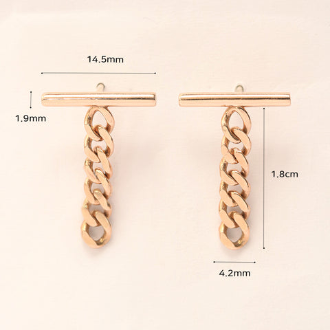 14K 18K Gold Stick Bar Drop Chain Stud Earring