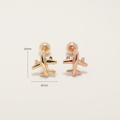 14K Gold Mini Airplane Cartilage Earring 20G18G16G