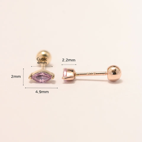 14K Gold Birth Stone Boat CZ  Cartilage Earring 20G18G16G