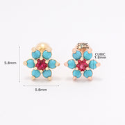 14K Gold Turquoise Cubic Flower Cartilage Earring 20G18G16G