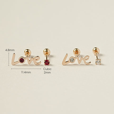 14K Gold Love Cubic Set Cartilage Earring 20G18G16G