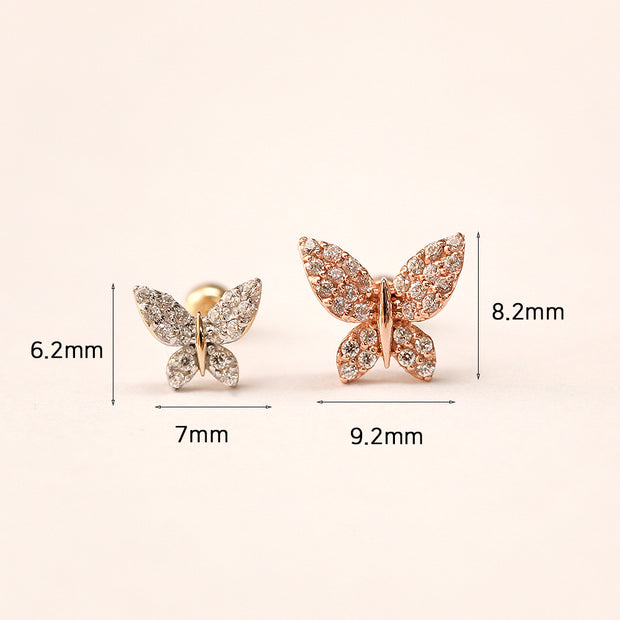 14K Gold White Crystal Butterfly Cartilage Earring 20G18G16G