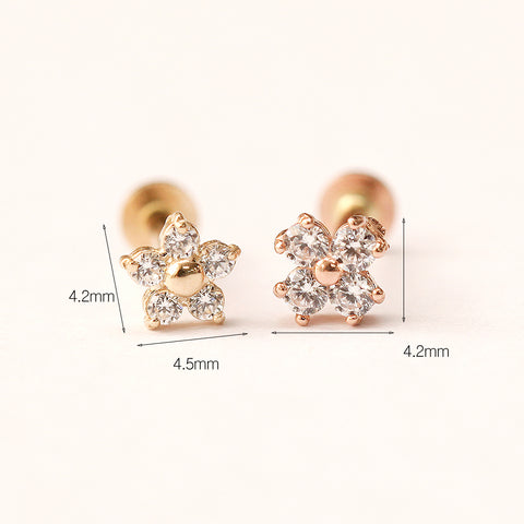 14K Gold Minimi Point Cubic Flower Internally Threaded Labret Piercing 18G16G