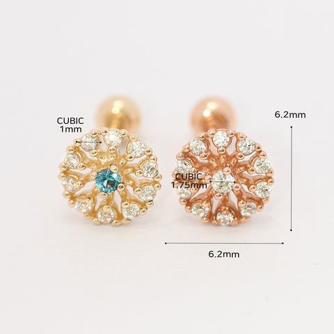 14K Gold Colorful Bling Cubic Cartilage Earring 20G18G16G