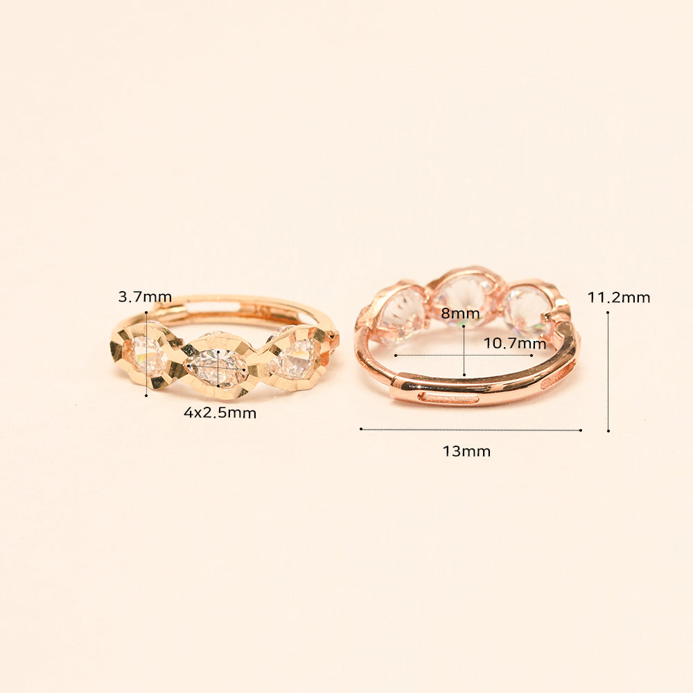 14K 18K Gold Triple Waterdrop Cubic Cartilage Hoop Earring