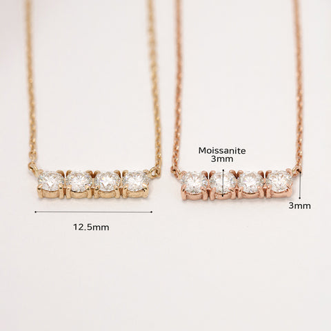14K 18K Gold Moissanite Cubics Bar Necklace