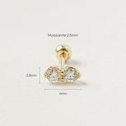 14K Gold Moissanite Two Way Cartilage Earring 20G18G16G