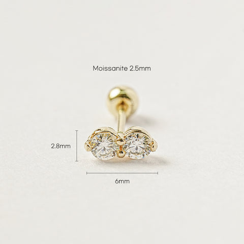 14K Gold Moissanite Two Way Cartilage Earring 20G18G16G