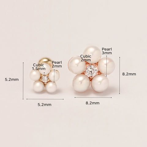 14K Gold Lovely Pearl Flower Cubic Cartilage Earring 20G18G16G