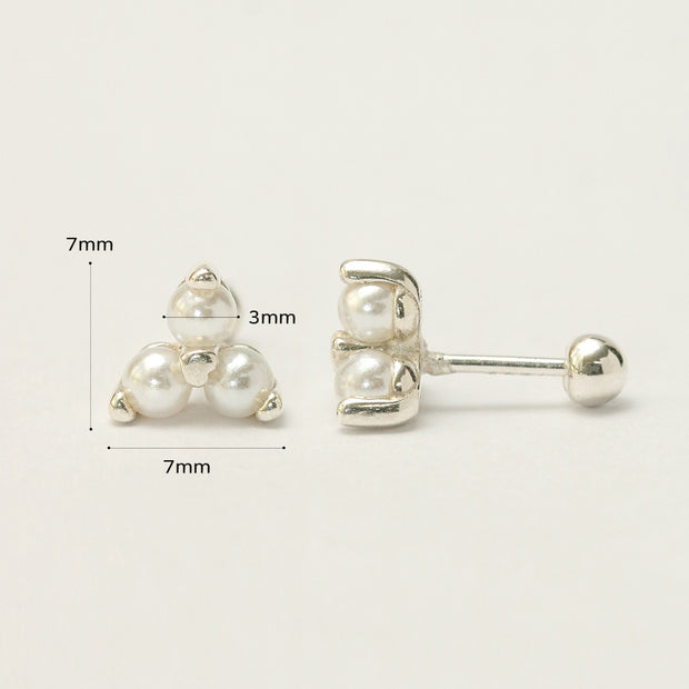 925 Silver Triangle Pearl Cartilage Earring 20G