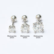 14K Gold 4 Pronged Moissanite Cartilage Earring 20G18G16G