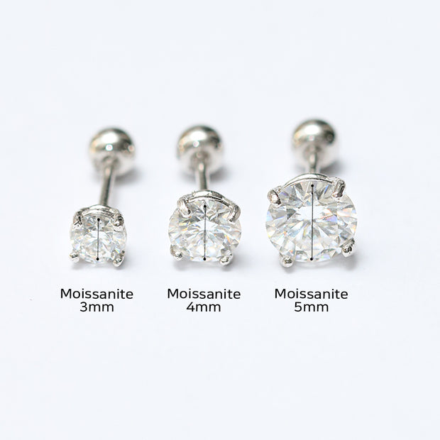 14K Gold 4 Pronged Moissanite Cartilage Earring 20G18G16G