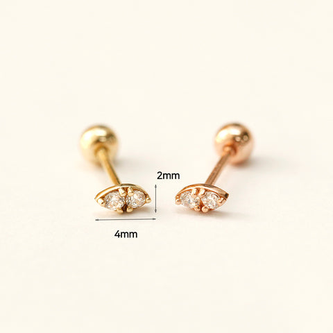 14K Gold Mini Double Cubic Cartilage Earring 20G18G16G