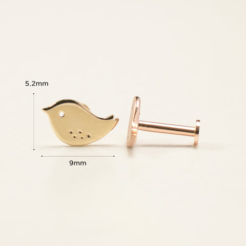 14K Gold Cutey Bird Internally Threaded Labret Piercing 18G16G