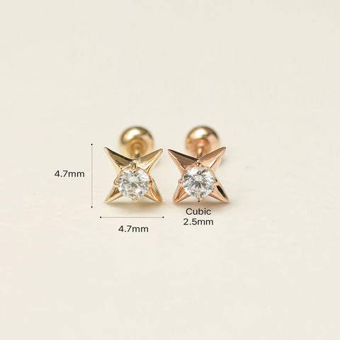 14K Gold Stud Cubic Cartilage Earring 20G18G16G