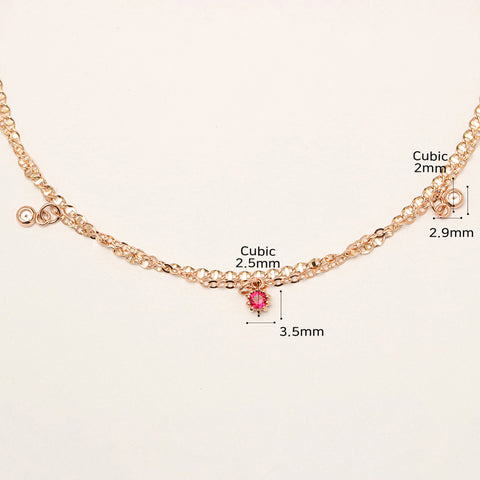 14K 18K Gold Drop Cubic Two Lines Layered Anklet