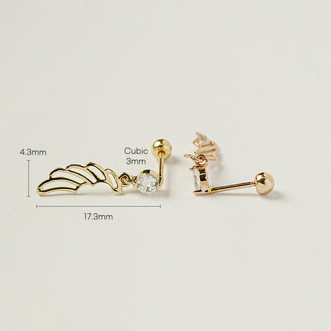 14K Gold Angel's Wing Drop Cartilage Earring 20G18G16G