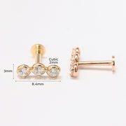 14K Gold Trio CZ Internally Threaded Labret Piercing 18G16G