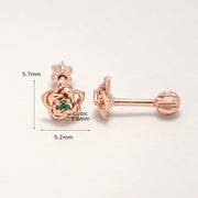 14K Gold Rose Flower Cubic Cartilage Earring 18G16G