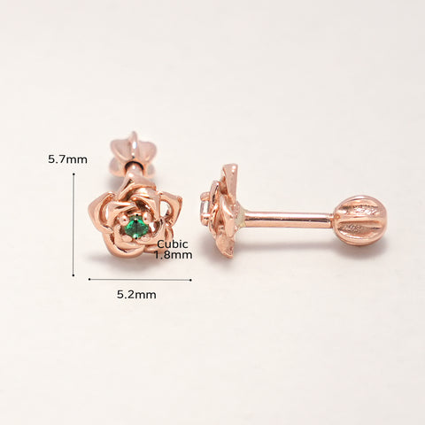 14K Gold Rose Flower Cubic Cartilage Earring 18G16G