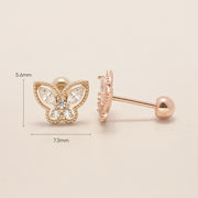 14K Gold Crystal 3D butterfly Cartilage Earring 20G18G16G
