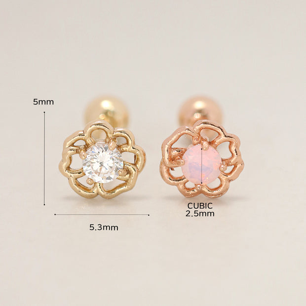 14K Gold Colorful Cubic Rose-mos Cartilage Earring 20G18G16G