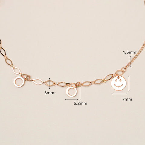 14K 18K Gold Roundy Smile Drop Chain Anklet