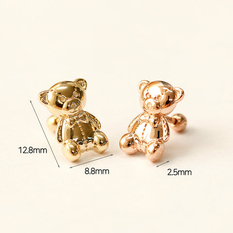 14K Gold Big Bear Cartilage Earring 18G16G